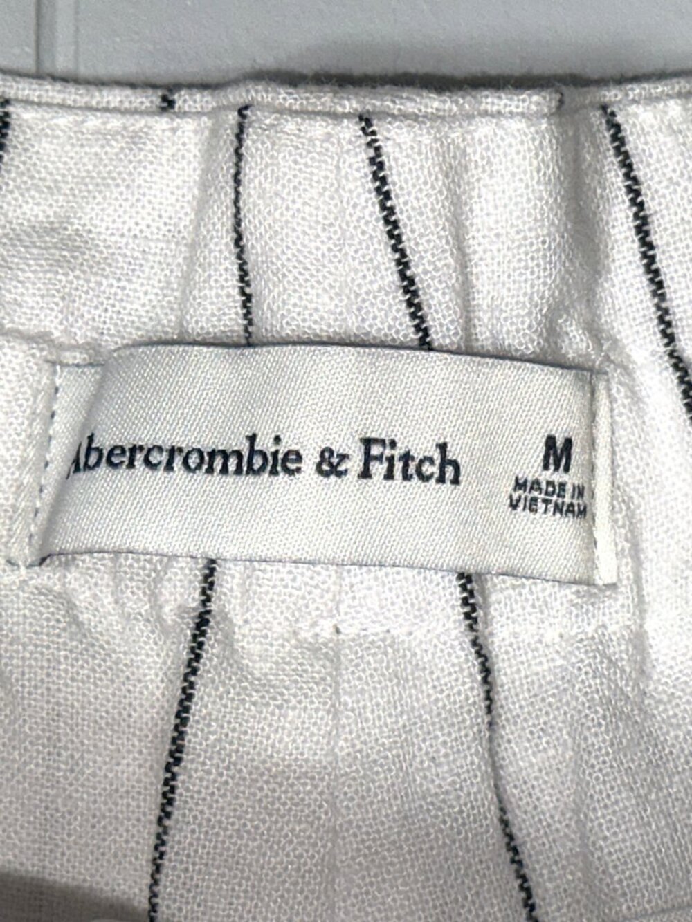 Abercrombie & Fitch White Pin Stripe Linen Blend High Rise Belted Lined Shorts M - Picture 4 of 4
